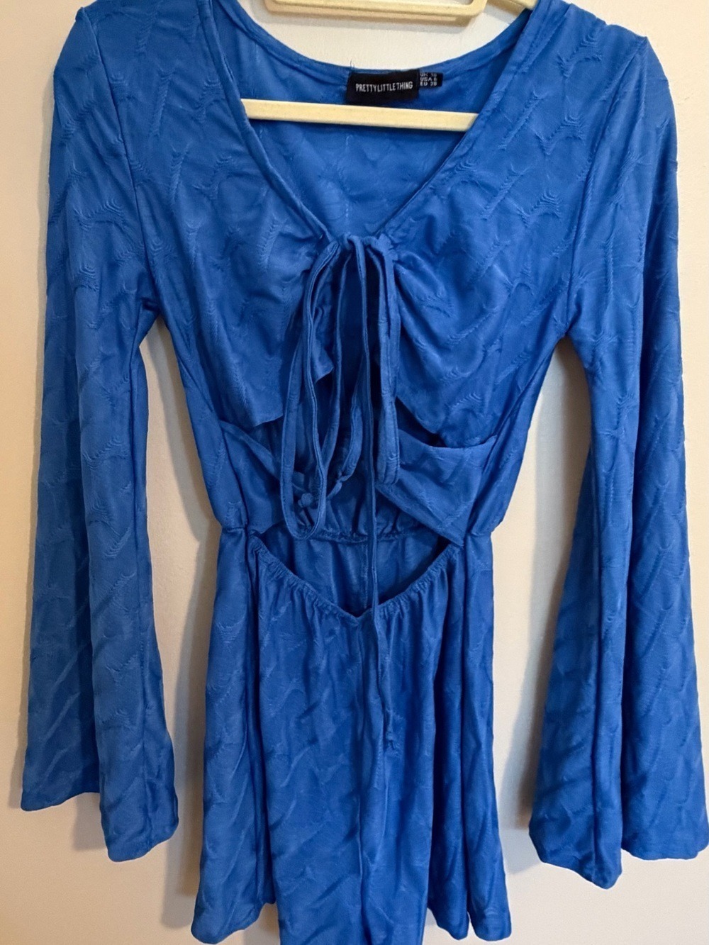 PrettyLittleThing Royal Blue Tie-Front Tunic Romper - Picture 6 of 9